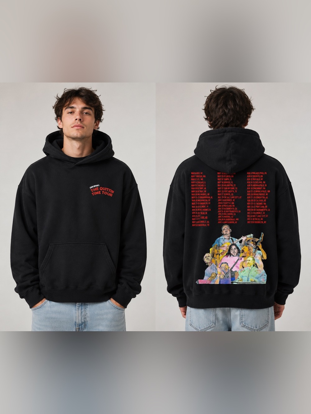 Zach Bryan The Quittin Time Tour Black Concert Hoodie Pullover 2024 L Large